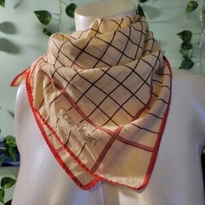 Vintage Calvin Klein Women’s Handkerchief Scarf Beige Red Black One Size